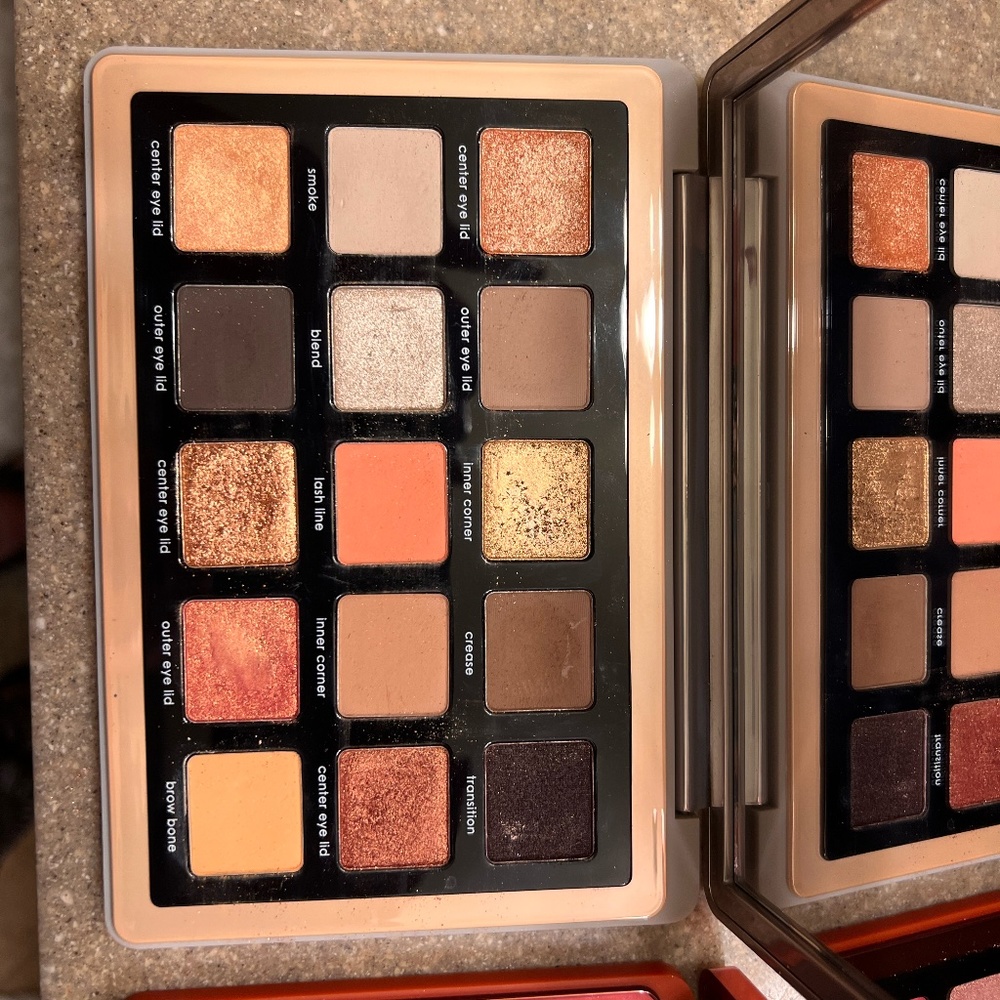 Natasha Denona Soft Glam, Love, and Sunrise Midi Palettes (rearranged)